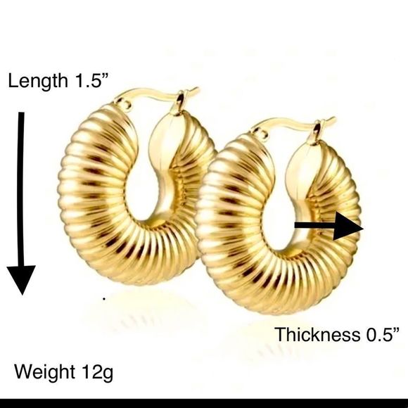 😍 LAST PAIR 😍GOLD TEXTURED HOOPS  GOLD PLATED STAINLESS STEEL ROBYN BOHO - Picture 8 of 14